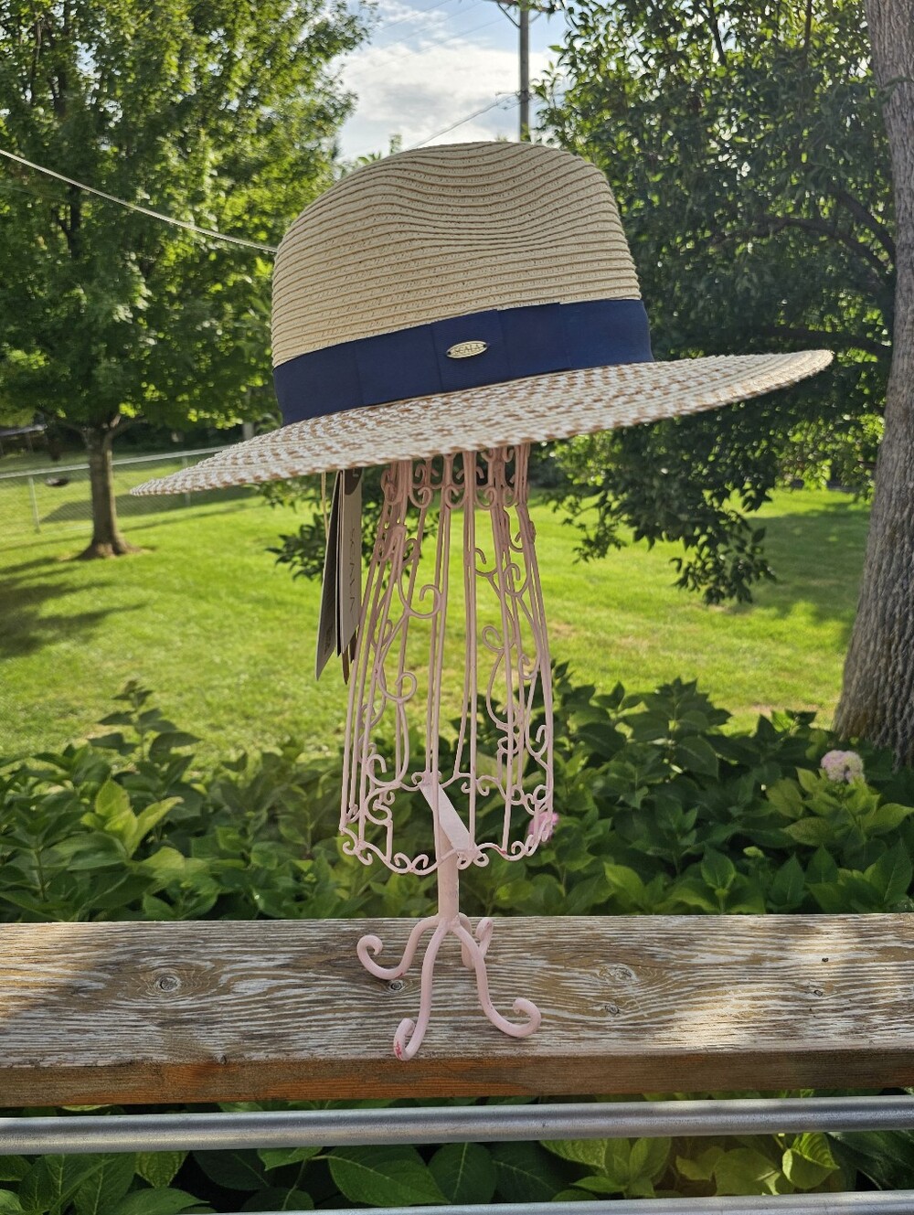 Scala Beige Straw Sun Hat with Navy Band